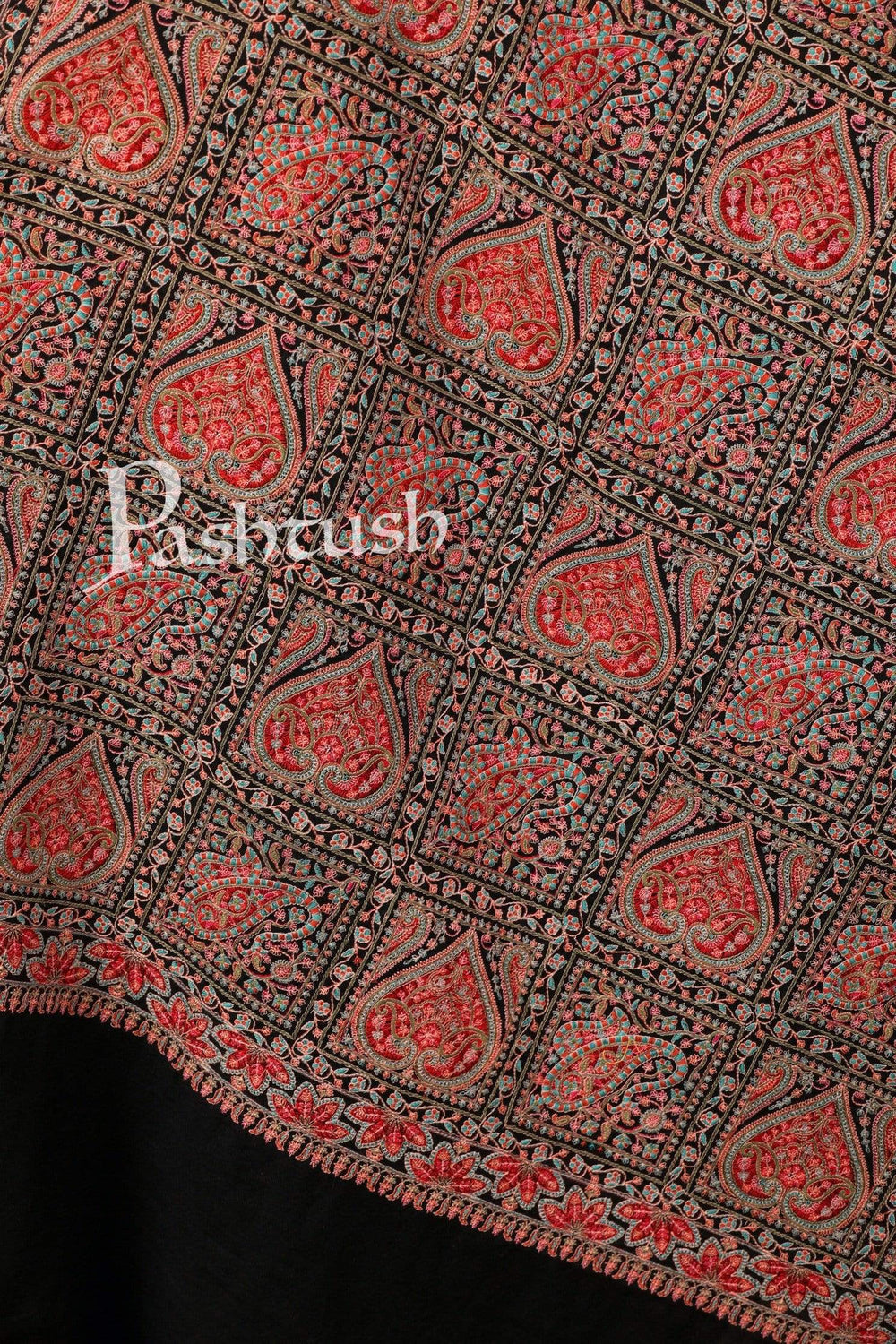 Pashtush Shawl Store Shawl Pashtush Womens Kashmiri Embroidery Shawl, Sozni Embroidery, Intricate Needlework, Black