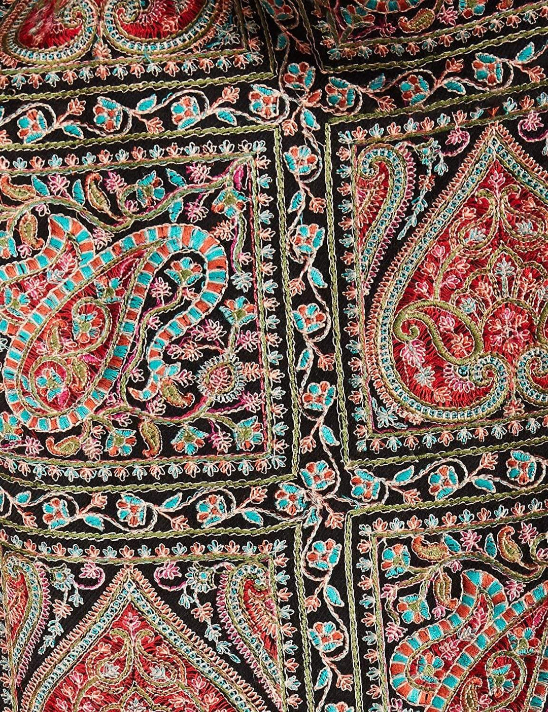 Pashtush India 100x200 Pashtush Womens Kashmiri Embroidery Shawl, Sozni Embroidery, Intricate Needlework, Black