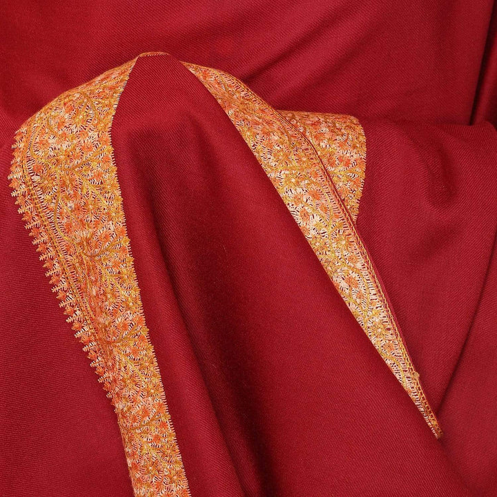 Pashtush India 100x200 Pashtush Womens Kashmiri Hand Embroidery Shawl, 100% Pure Wool Shawls, Maroon