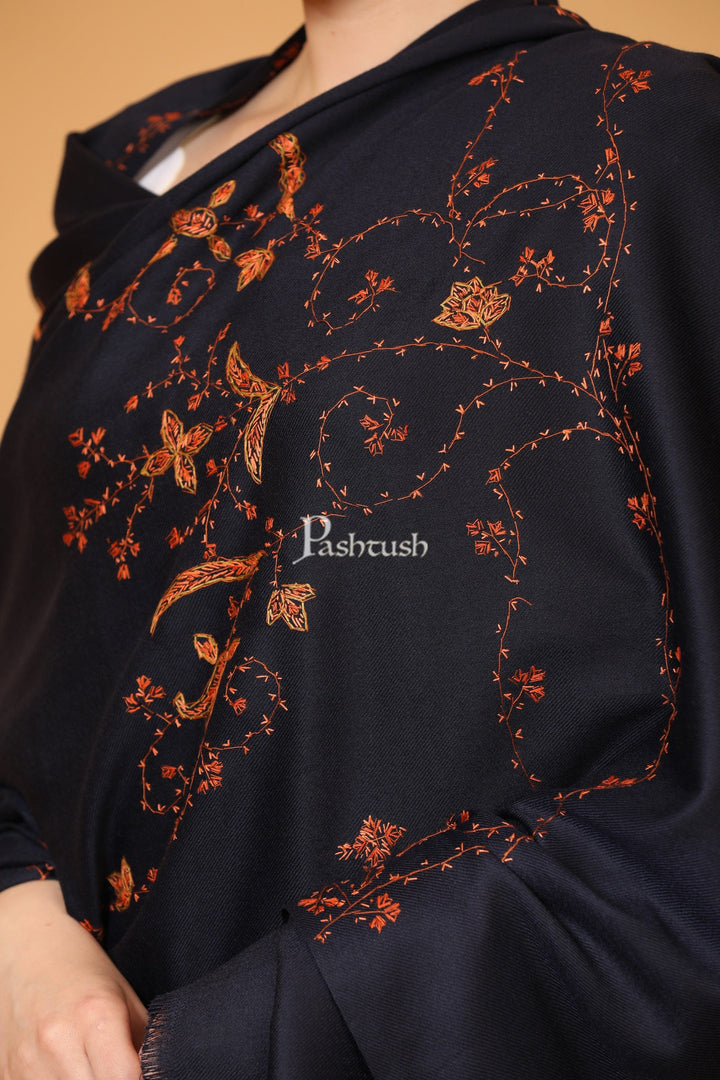 Pashtush India Womens Shawls Pashtush Womens Kashmiri Hand Embroidery Shawl, Woollen, Navy Blue