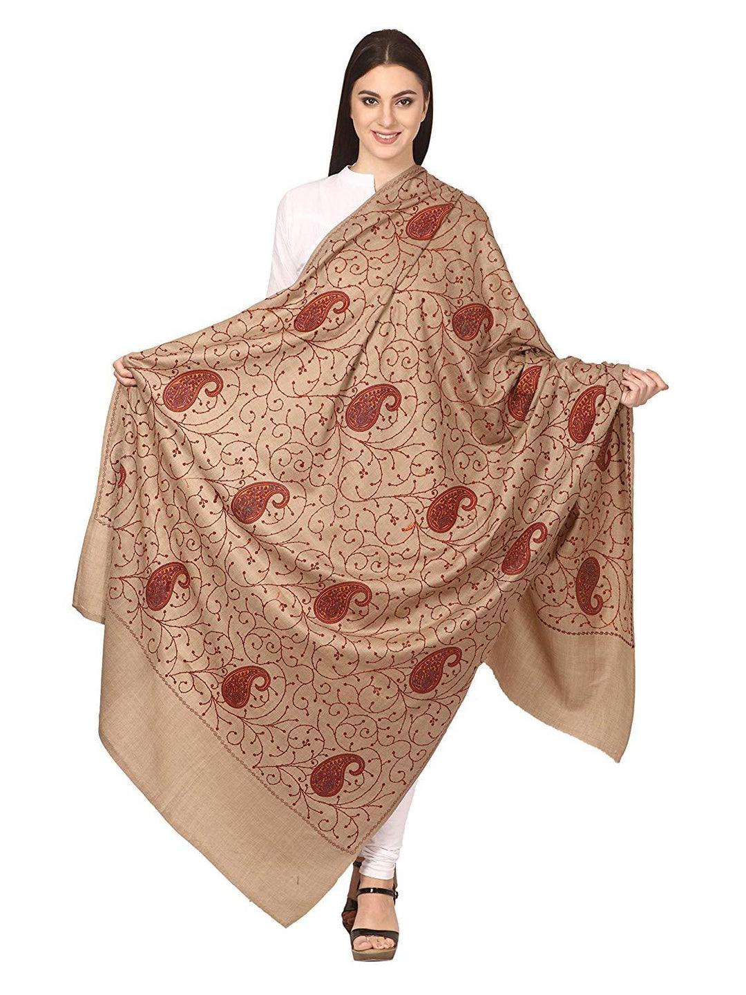 Pashtush Womens Jaal Embroidery Shawl In Beige