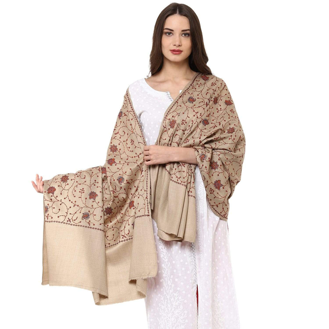 Pashtush Womens Jaal Embroidery Shawl In Light Beige