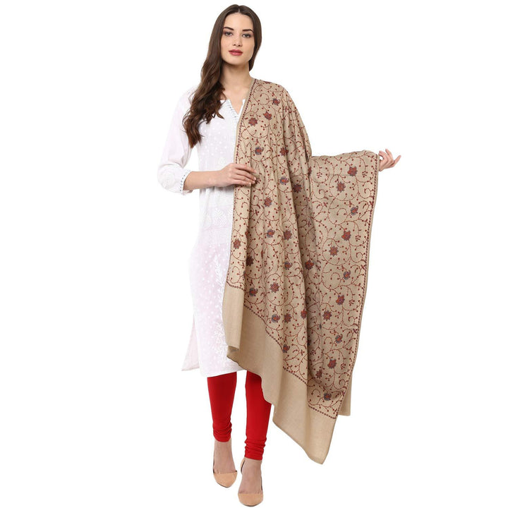 Pashtush Womens Jaal Embroidery Shawl In Light Beige