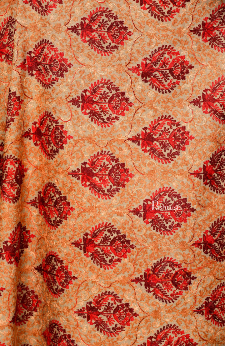 Pashtush Store Shawl Pashtush Womens Kashmiri Shawl, Aari Embroidery, Beige