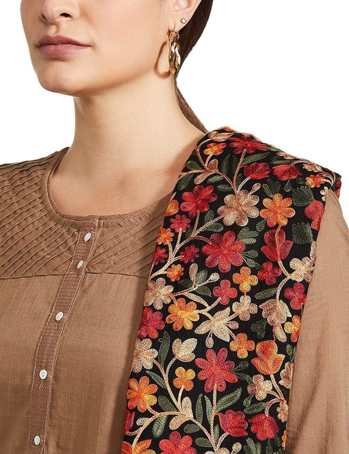 Pashtush India 100x200 Pashtush Womens Kashmiri Shawl, Aari Embroidery, Black