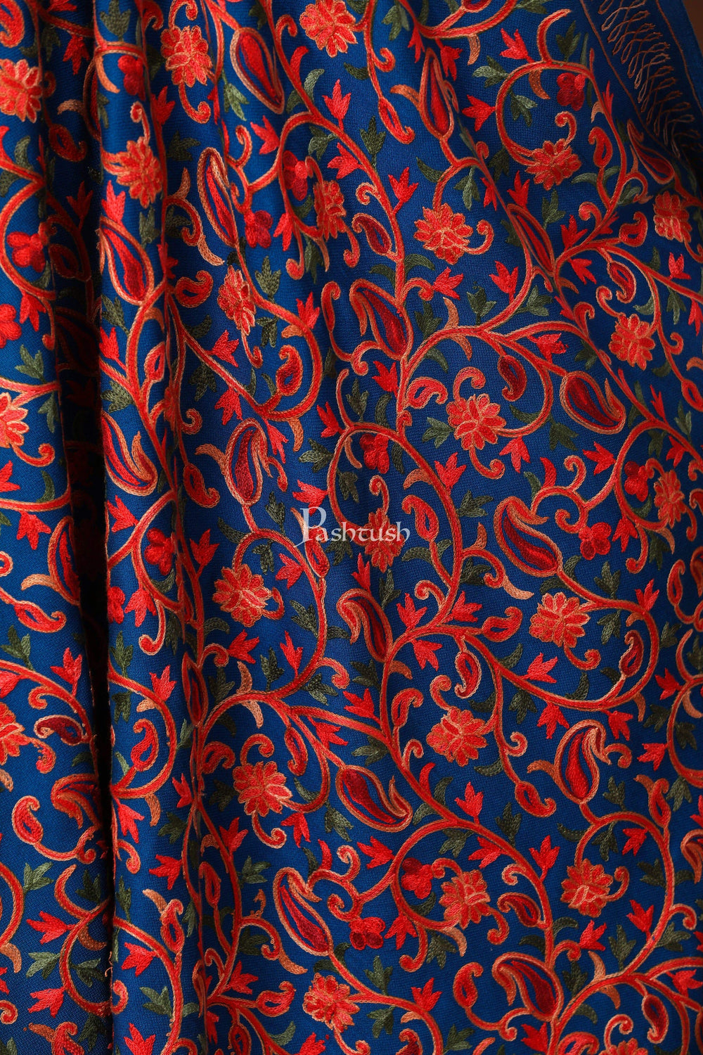 Pashtush India 100x200 Pashtush Womens Kashmiri Shawl, Aari Embroidery, Navy
