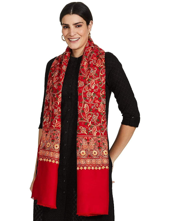Pashtush India 100x200 Pashtush Womens Kashmiri Shawl, Aari Embroidery, Red