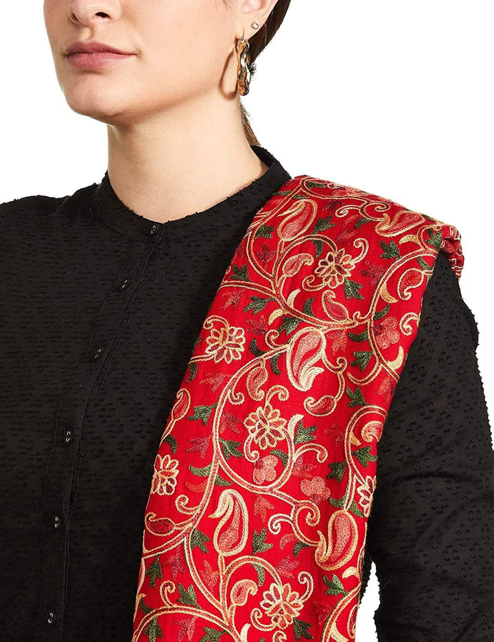 Pashtush India 100x200 Pashtush Womens Kashmiri Shawl, Aari Embroidery, Red