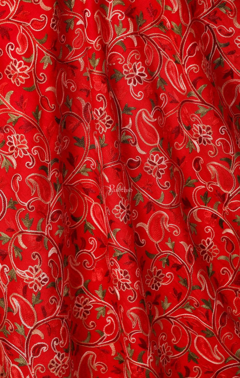 Pashtush India 100x200 Pashtush Womens Kashmiri Shawl, Aari Embroidery, Ruby Red