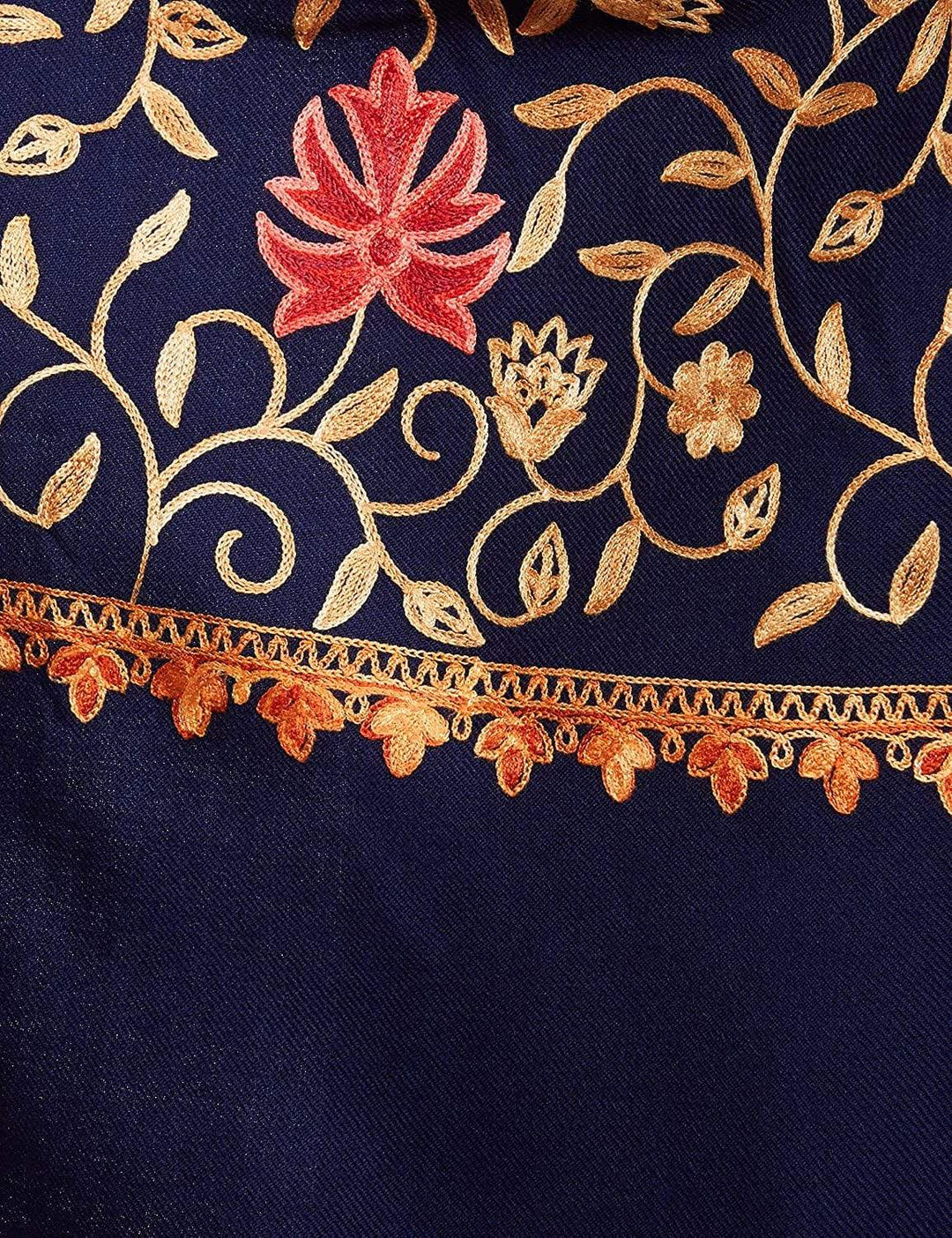 Pashtush India 70x200 Pashtush Womens Kashmiri Stole, Aari Embroidery, Chinaar Design Navy Blue