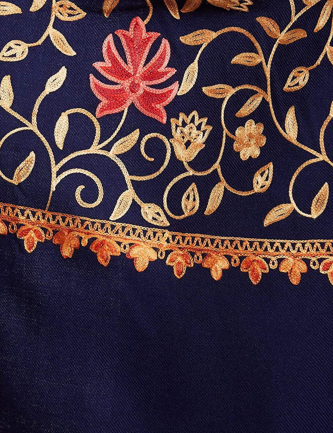 Pashtush India 70x200 Pashtush Womens Kashmiri Stole, Aari Embroidery, Chinaar Design Navy Blue