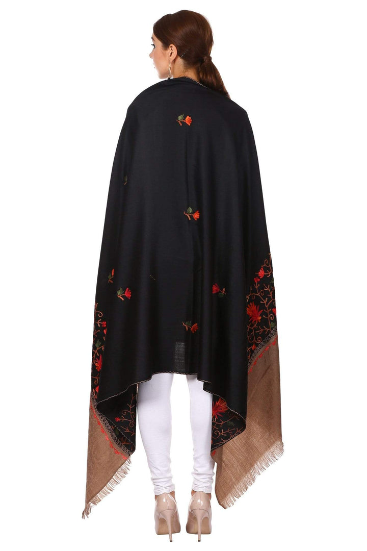 Pashtush Shawl Store Shawl Pashtush Womens Kashmiri Wool Shawl with 100% Hand Embroidery, Aari Silken thread work on fine wool