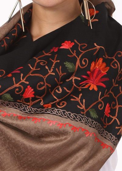 Pashtush Shawl Store Shawl Pashtush Womens Kashmiri Wool Shawl with 100% Hand Embroidery, Aari Silken thread work on fine wool
