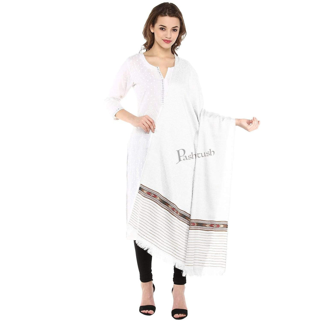 Pashtush India Shawl Pashtush Womens Kullu Weave Shawl from Himachal, White