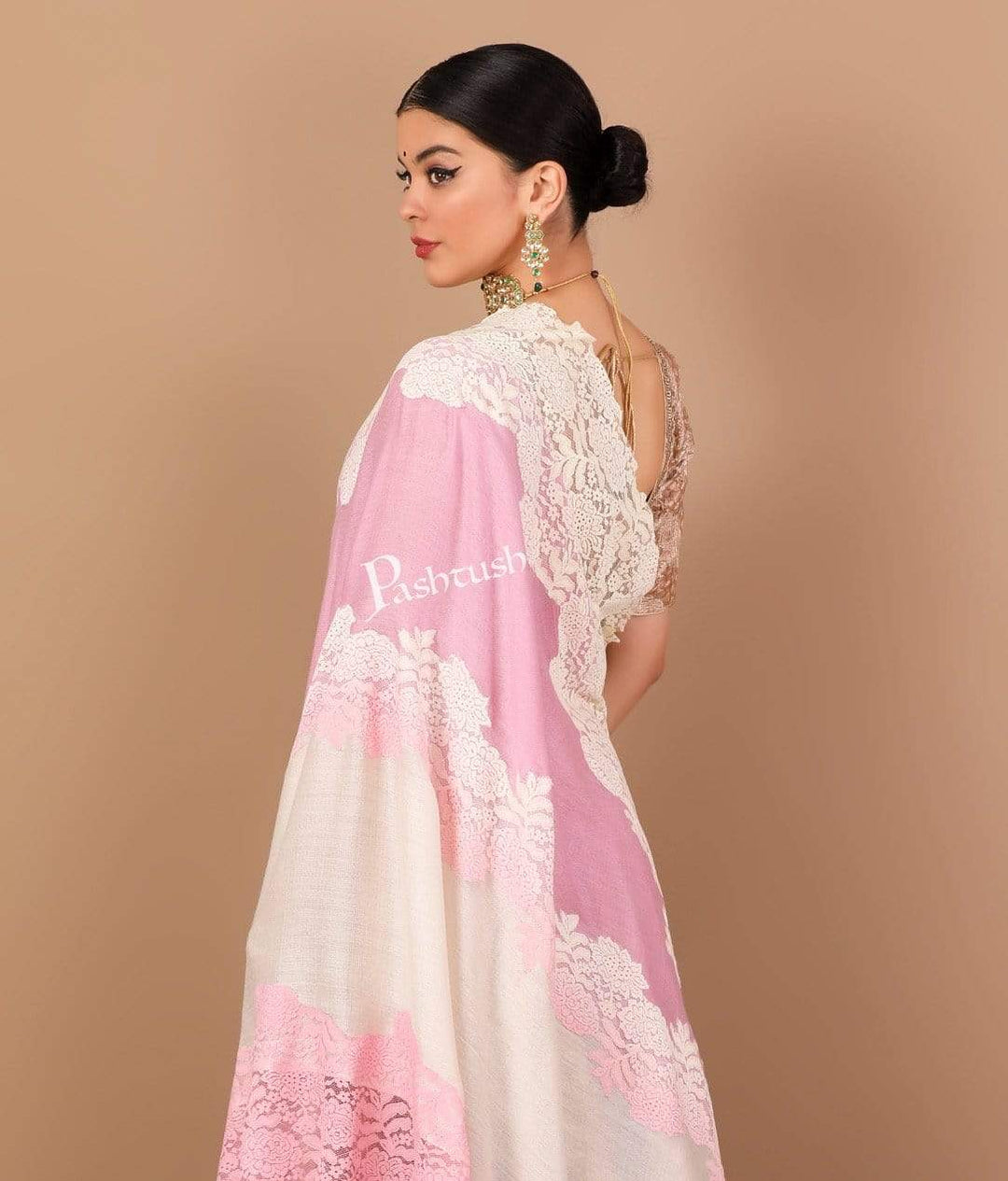 Pashtush India 70x200 Pashtush Womens L'Amour Lace Shawl Collection, Ivory and Soft Pink