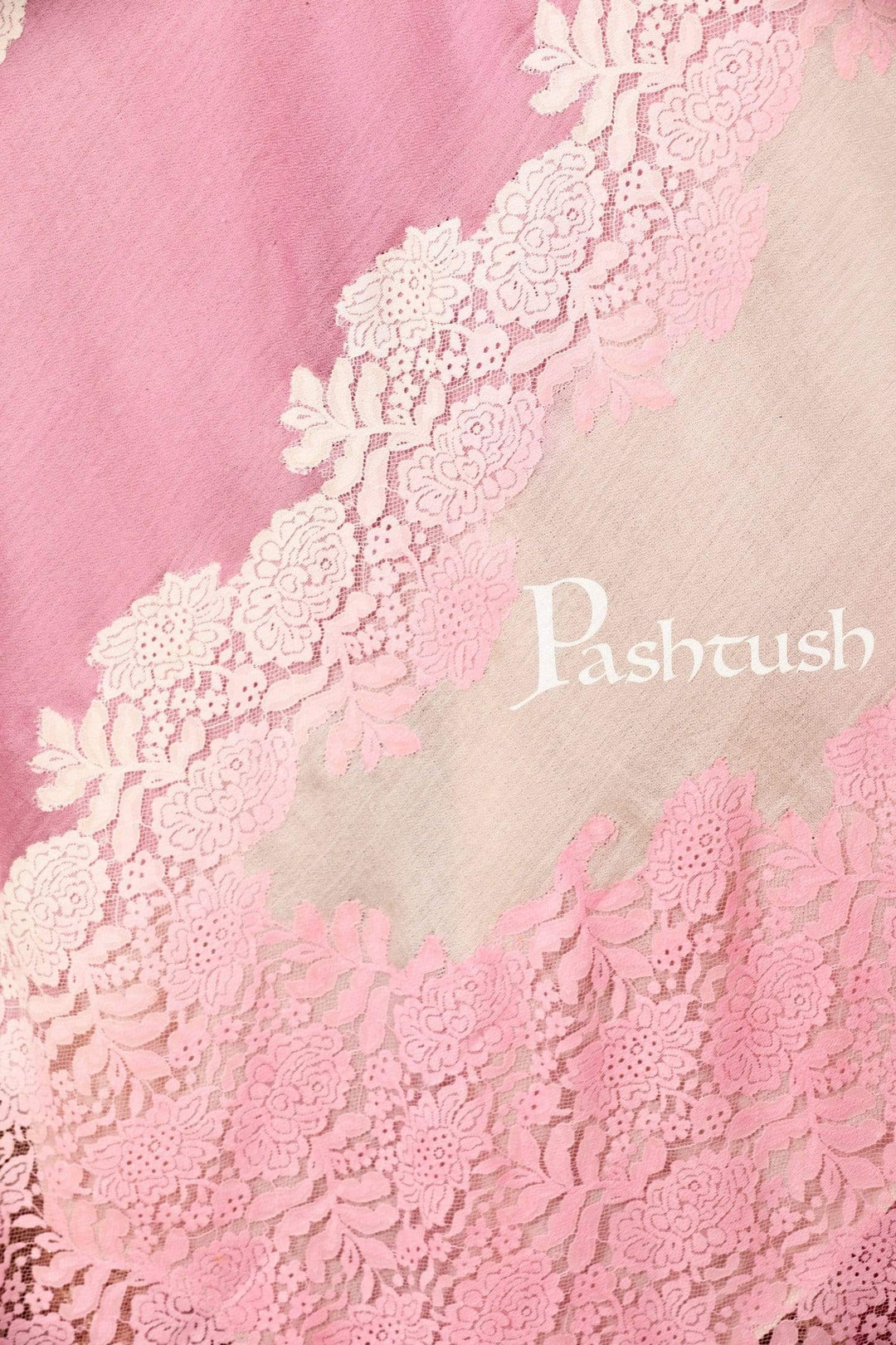 Pashtush India 70x200 Pashtush Womens L'Amour Lace Shawl Collection, Ivory and Soft Pink