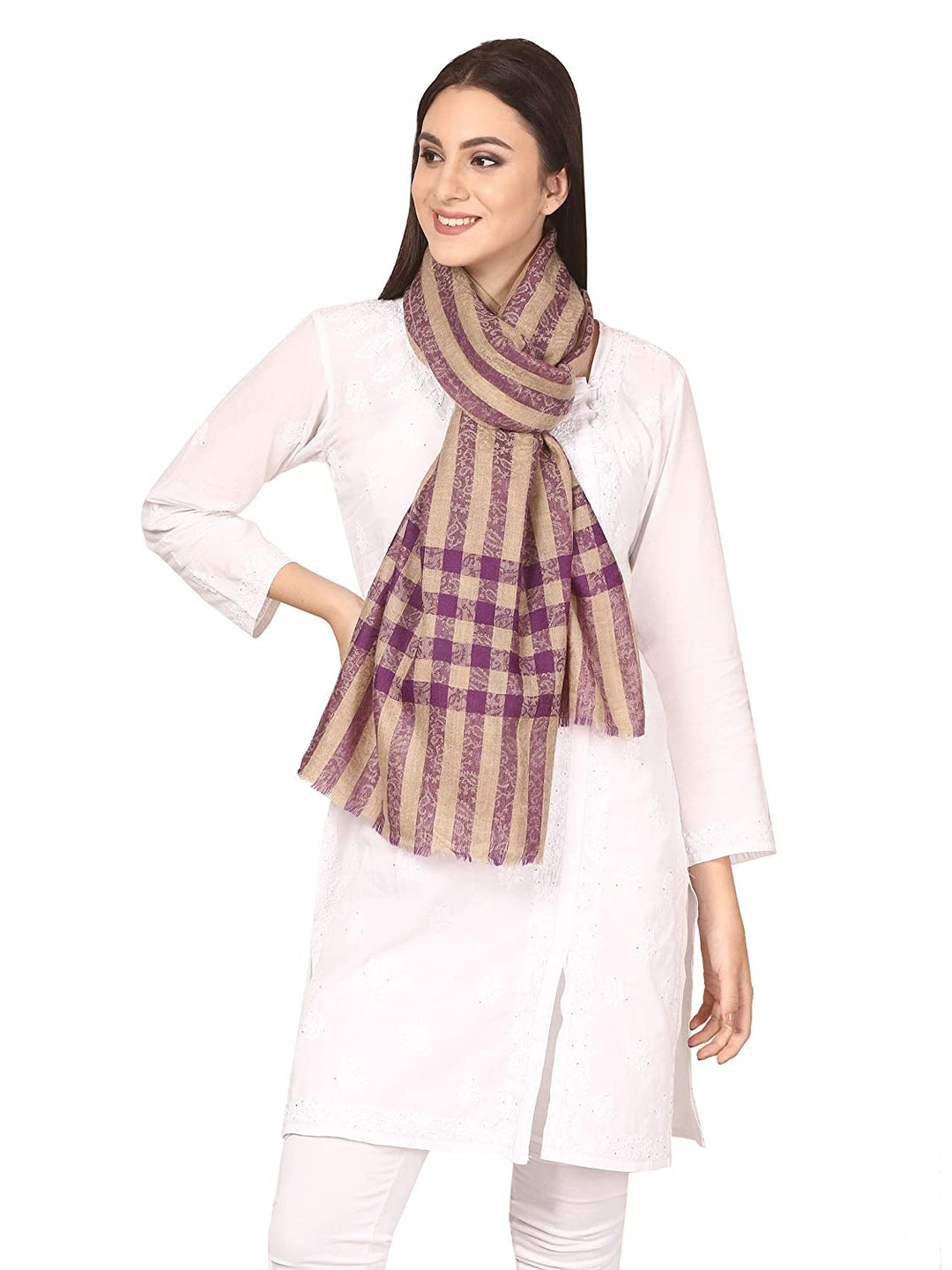 Pashtush Womens Luxury Wool Check Scarf, Soft A Scarf Stole, Extra-Fine