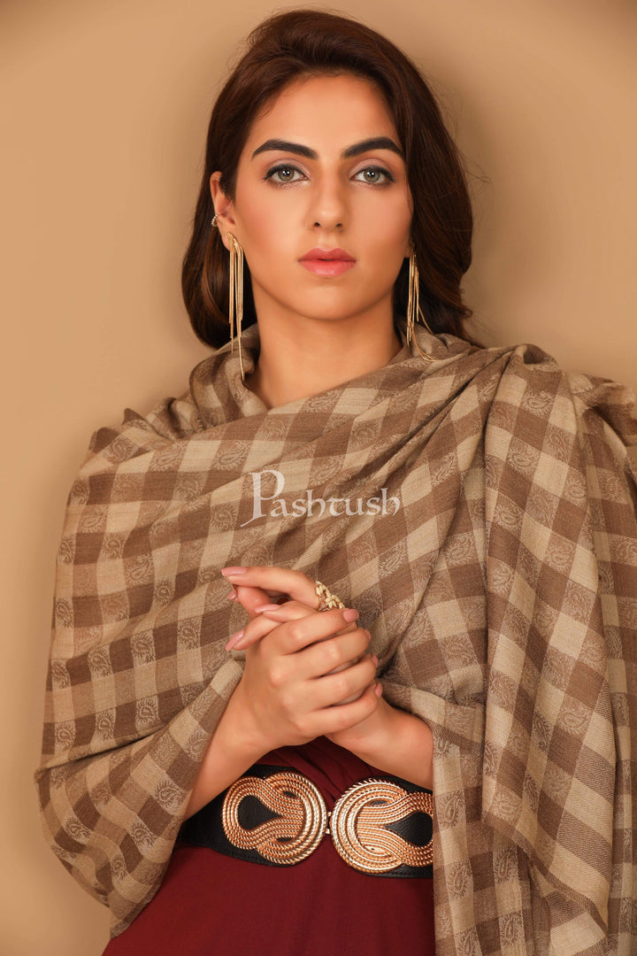 Pashtush India Stole Pashtush Womens Luxury Wool Check Scarf, Soft Wool Reversible Scarf Stole, Extra-Fine