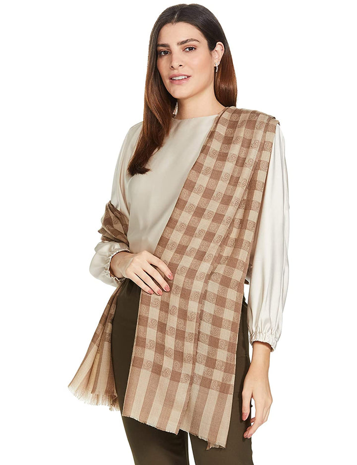 Pashtush India 70x200 Pashtush Womens Luxury Wool Check Scarf, Soft Wool Reversible Scarf Stole, Extra-Fine