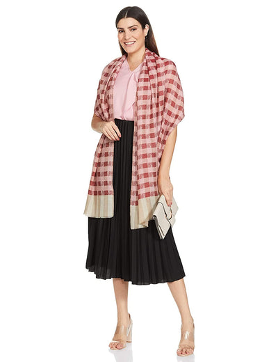 Pashtush India 70x200 Pashtush Womens Luxury Wool Check Stole, Extra-Fine, With Paisley Weave
