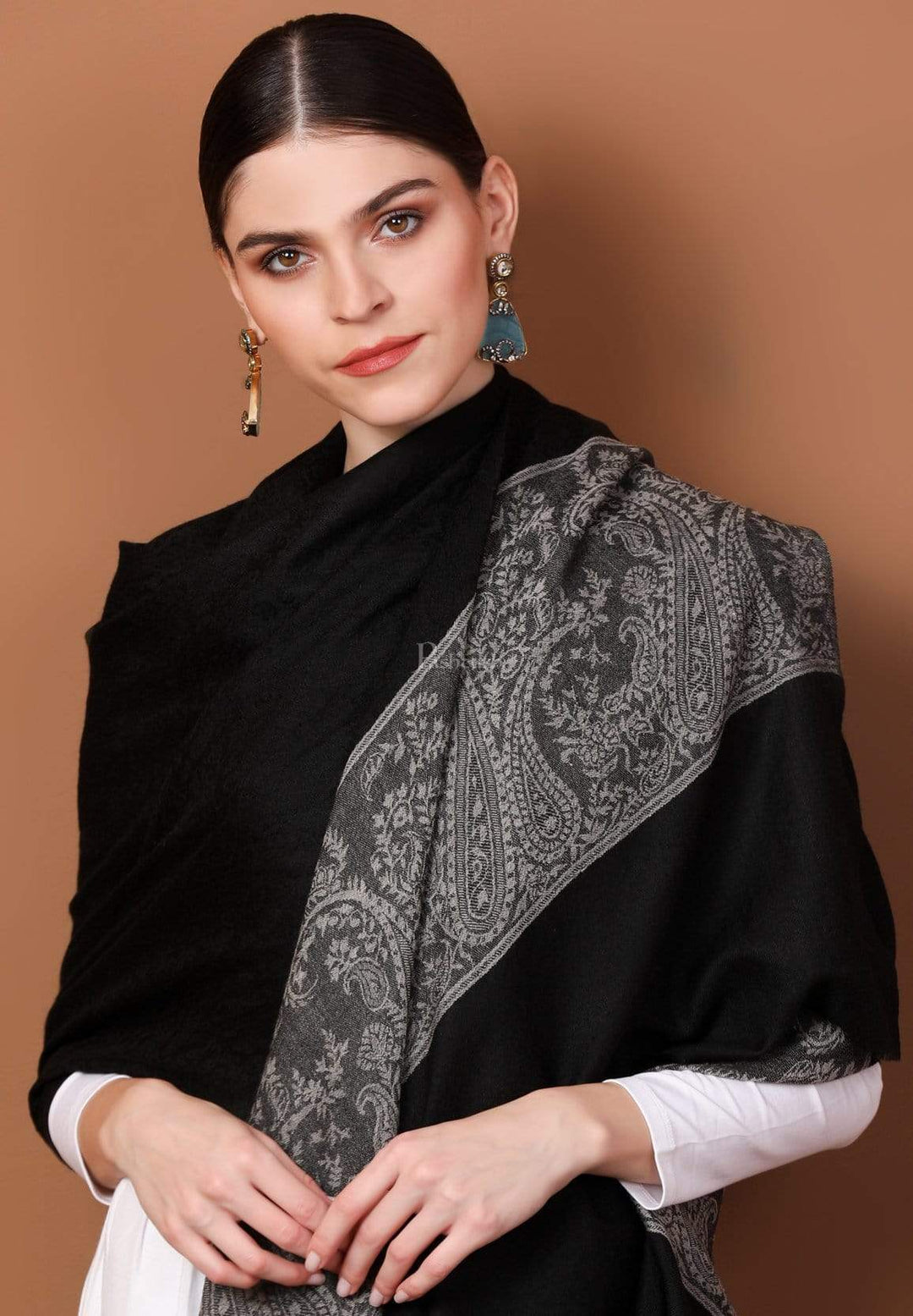 Pashtush India Stole Pashtush Womens Luxury Wool Scarf, Fine Wool Stole, Chanting Paisley