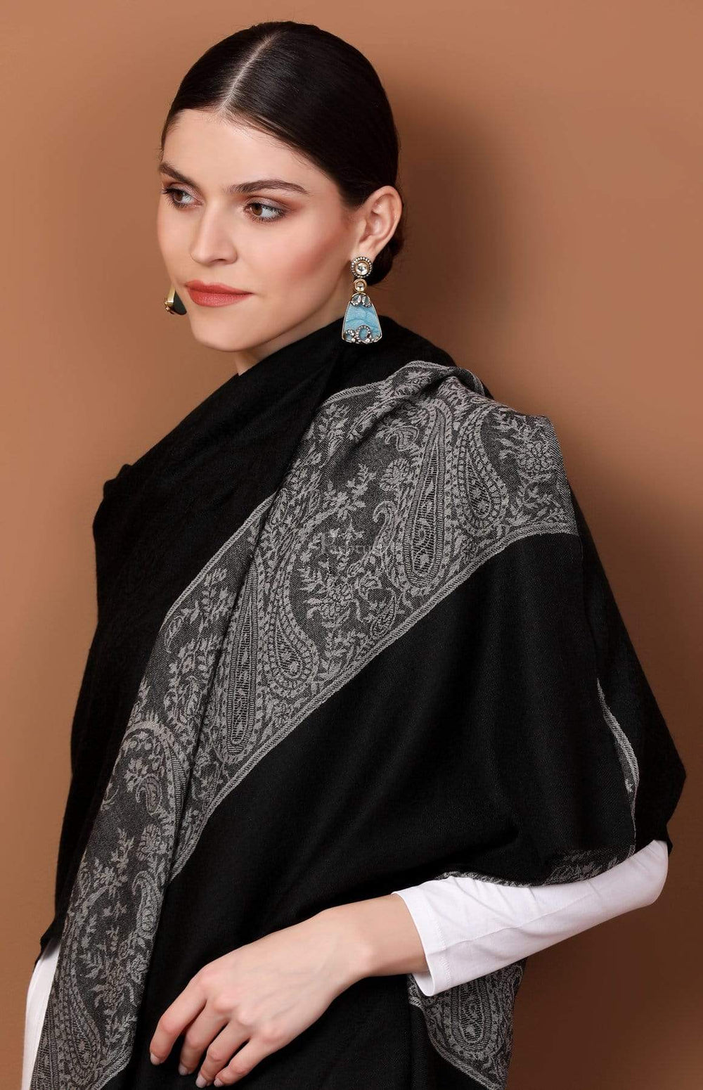 Pashtush India Stole Pashtush Womens Luxury Wool Scarf, Fine Wool Stole, Chanting Paisley