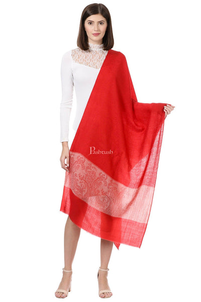 Pashtush India Womens Stoles and Scarves Scarf Pashtush Womens Luxury Wool Scarf, Fine Wool Stole, Scarlet Paisley