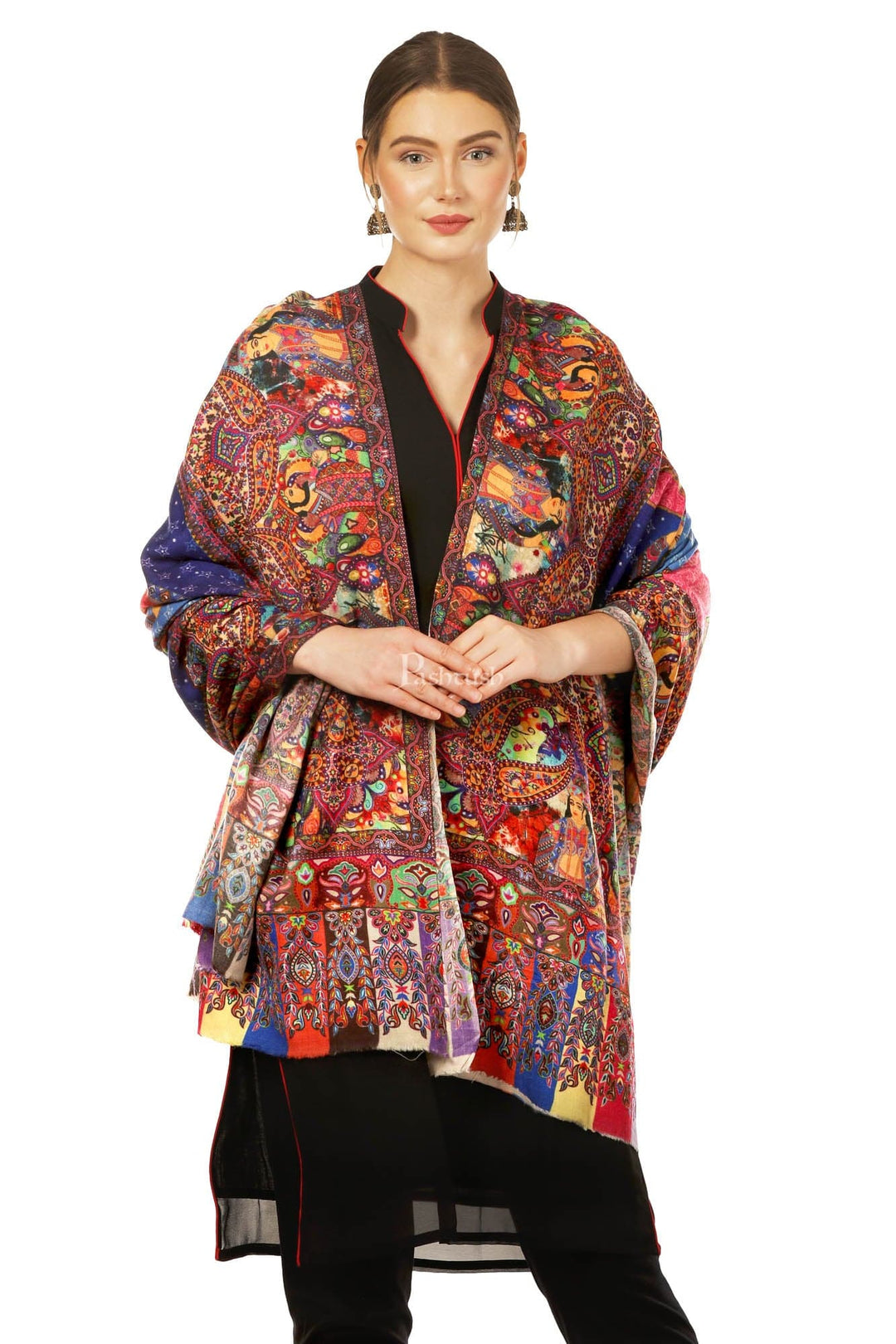 Pashtush India Womens Shawls Pashtush Womens Moon Shawl (Chand-Dar), Rashke Qamar (Envy Of The Moon), Love Story Shawl. (Woolmark Certified)