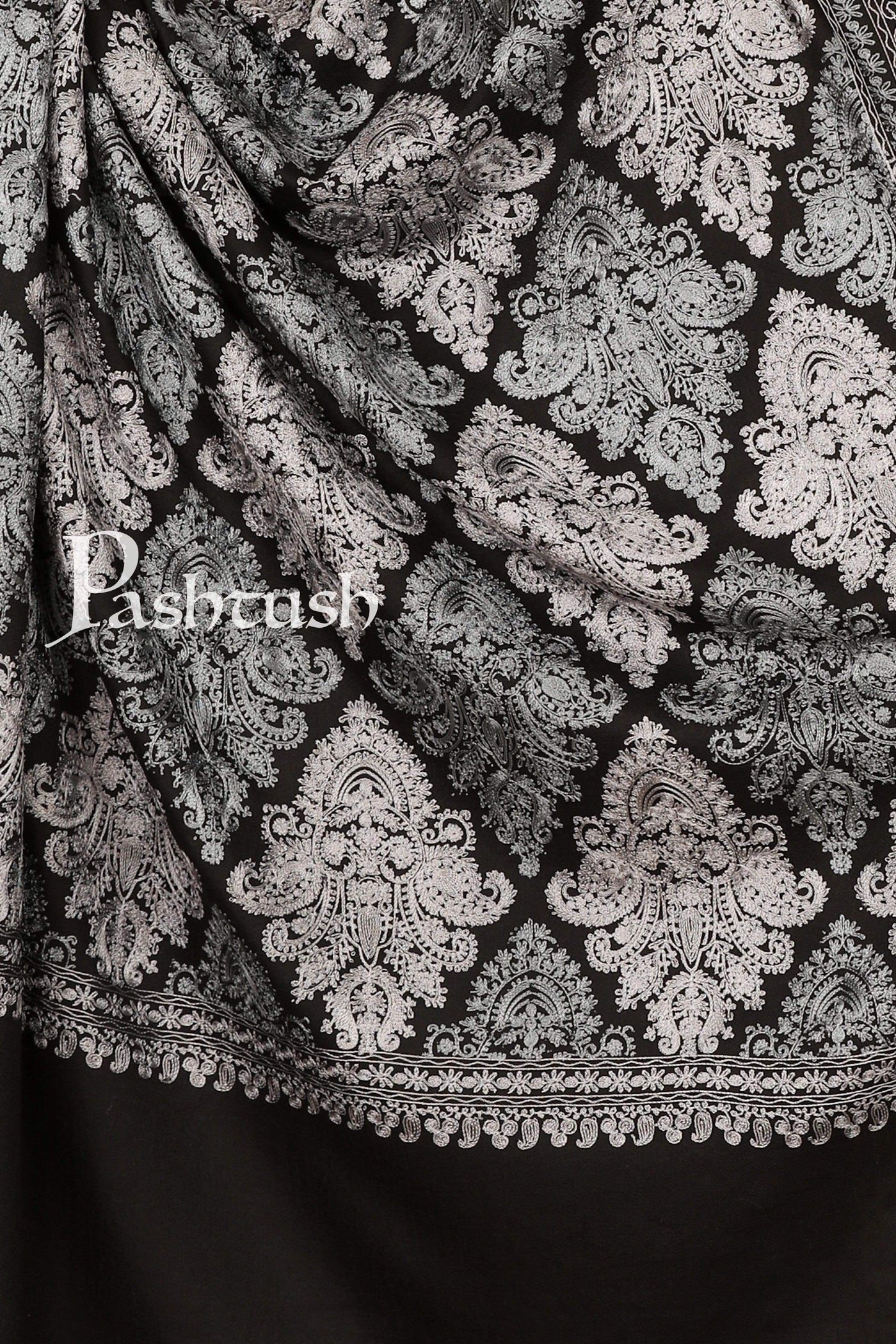 Pashtush India 100x200 Pashtush Womens, Nalki Embroidery Needlework Shawl, Black 100% Pure wool woolmark