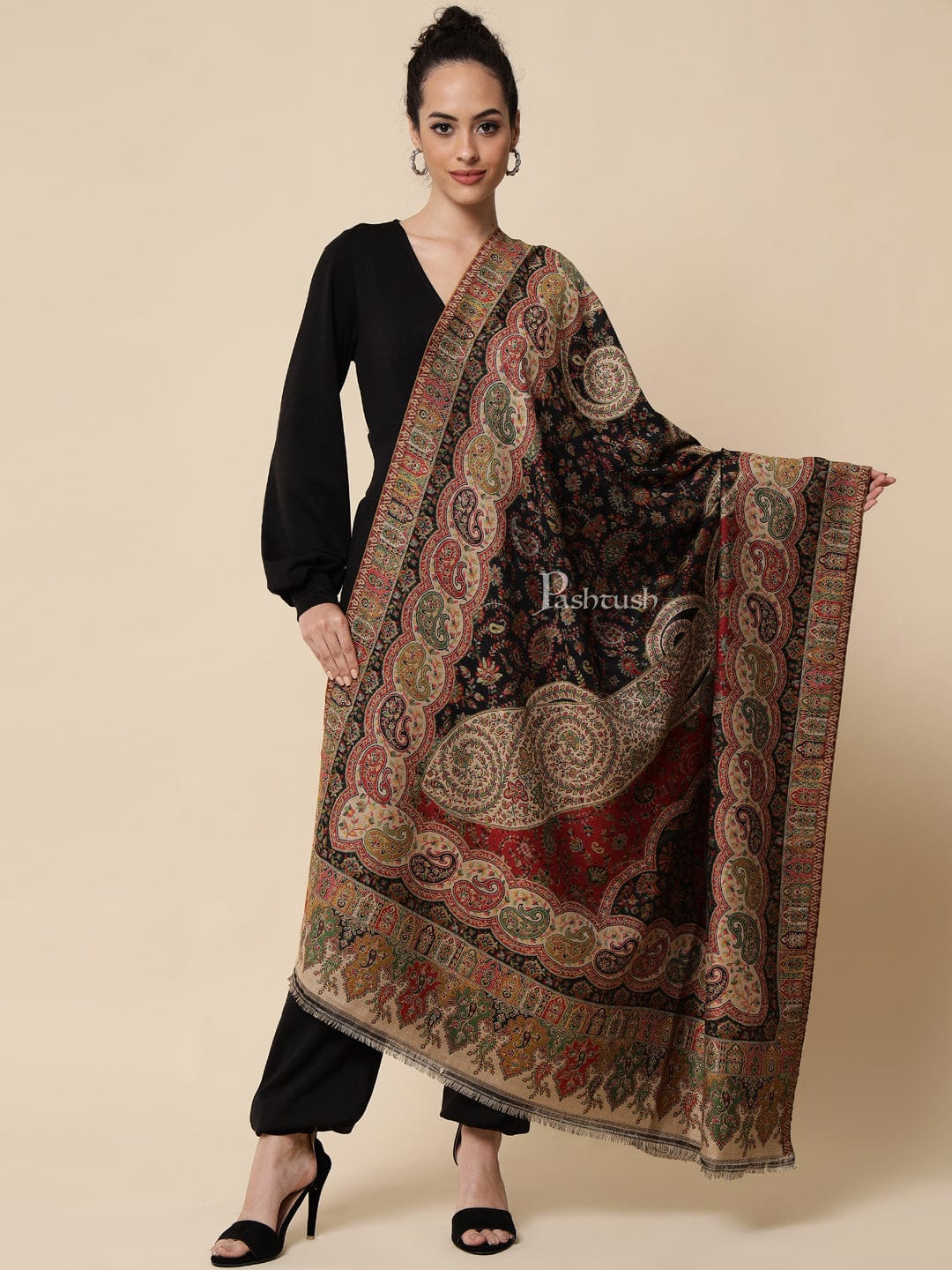 Pashtush India Womens Shawls Pashtush Womens Paisley Weave Ethnic Shawl, Soft And Warm, Multicolour