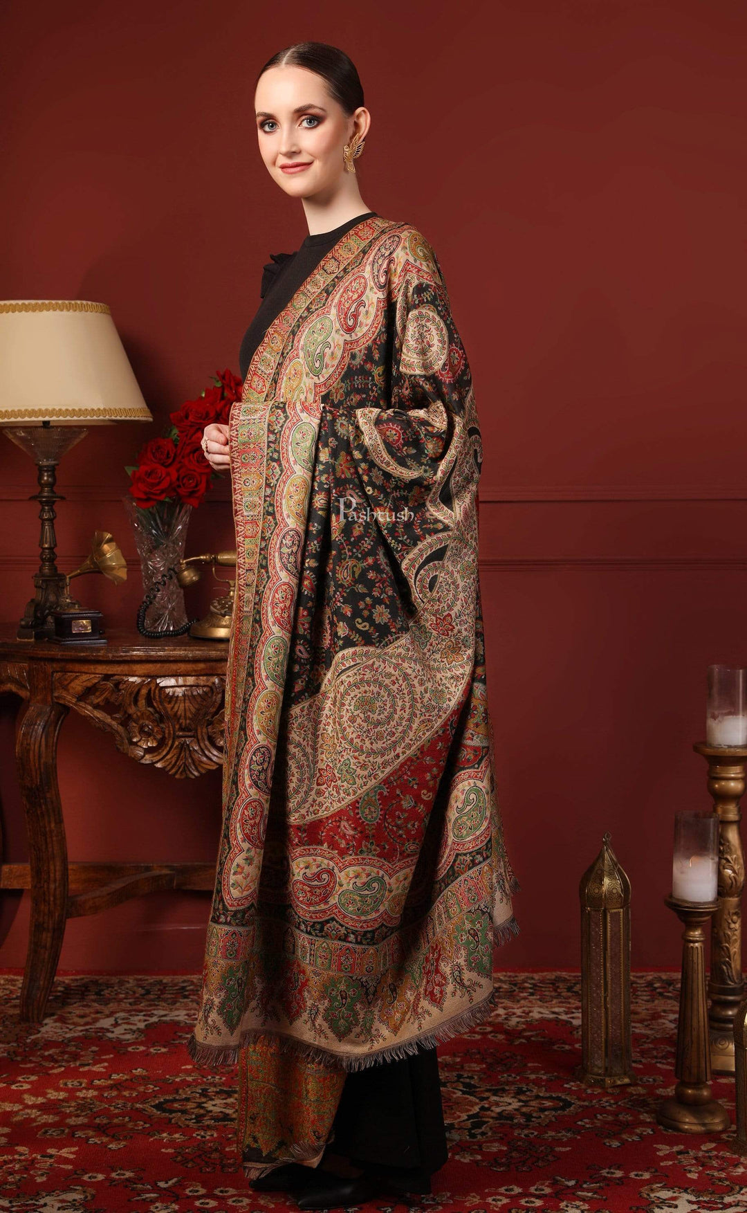 Pashtush India 100x200 Pashtush Womens Paisley Weave Kaani Shawl, Soft and Warm