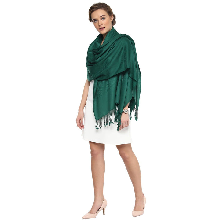Pashtush India 70x200 Pashtush Womens Paisley Weave Scarf, Soft and Warm, Luxury Wool - Bottle Green