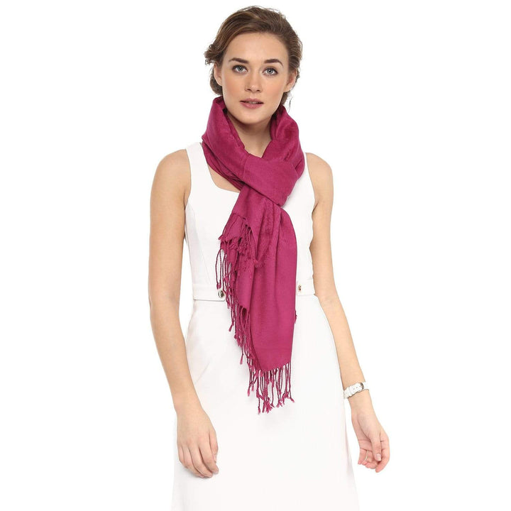 Pashtush Womens Paisley Weave Scarf, Soft And Warm, Luxury Wool - Crazy Pink