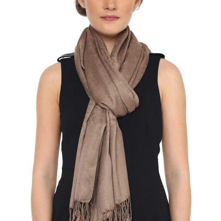Pashtush Womens Paisley Weave Scarf, Soft And Warm, Luxury Wool - Taupe