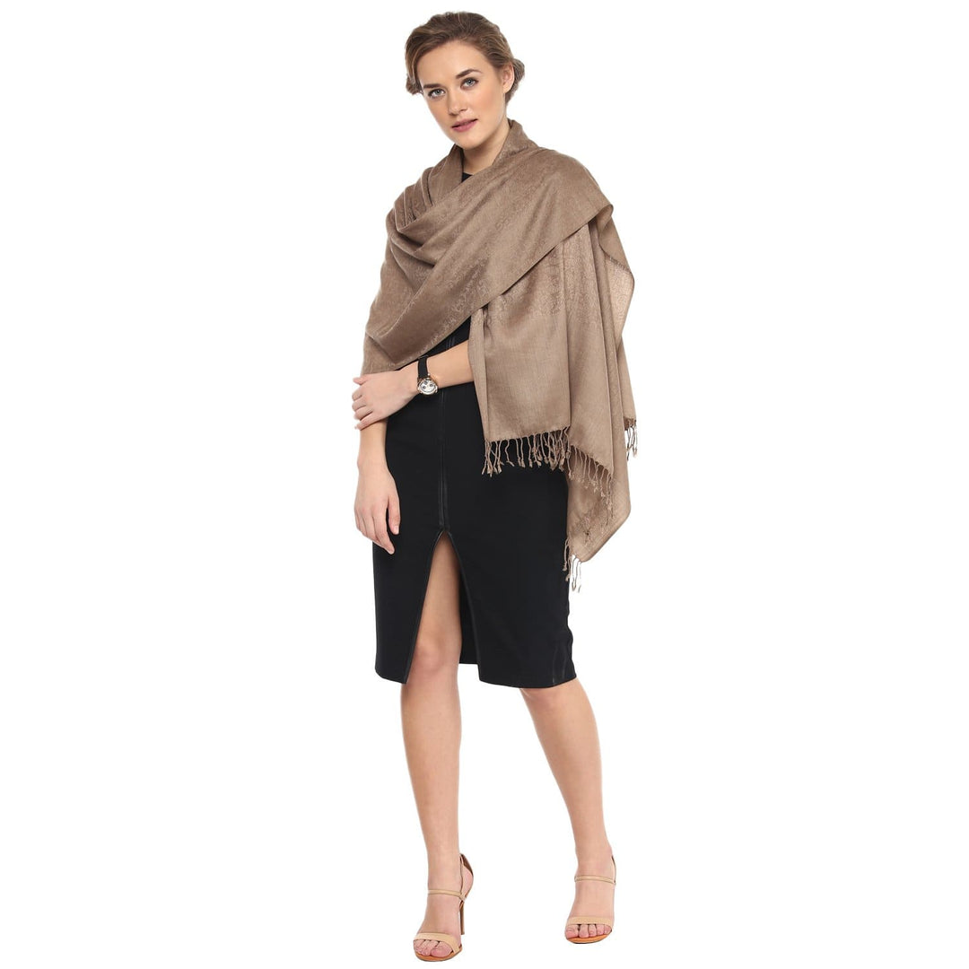 Pashtush Womens Paisley Weave Scarf, Soft And Warm, Luxury Wool - Taupe