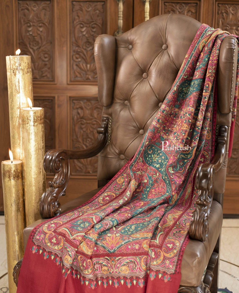 Pashtush India 100x200 Pashtush Womens Papier Mache Embroidered Jamawar Stole, Fine Wool, Soft and Warm