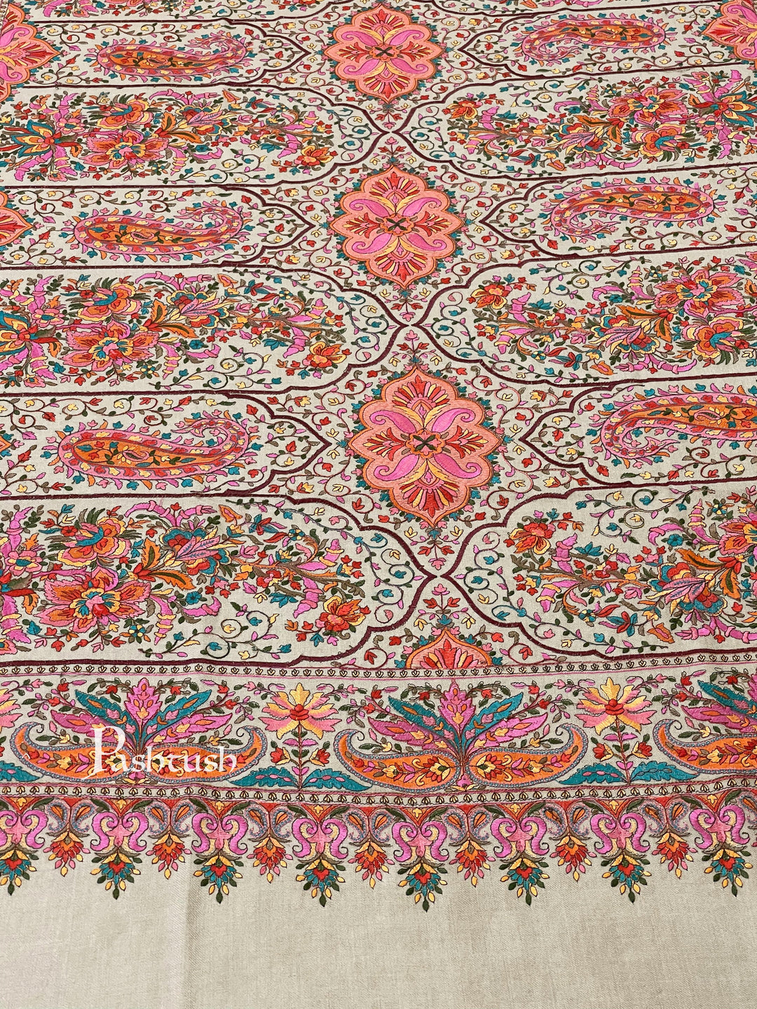 Pashtush Womens Papier-MâChé Embroidered Shawl, Fine Wool With Silky Embroidery.