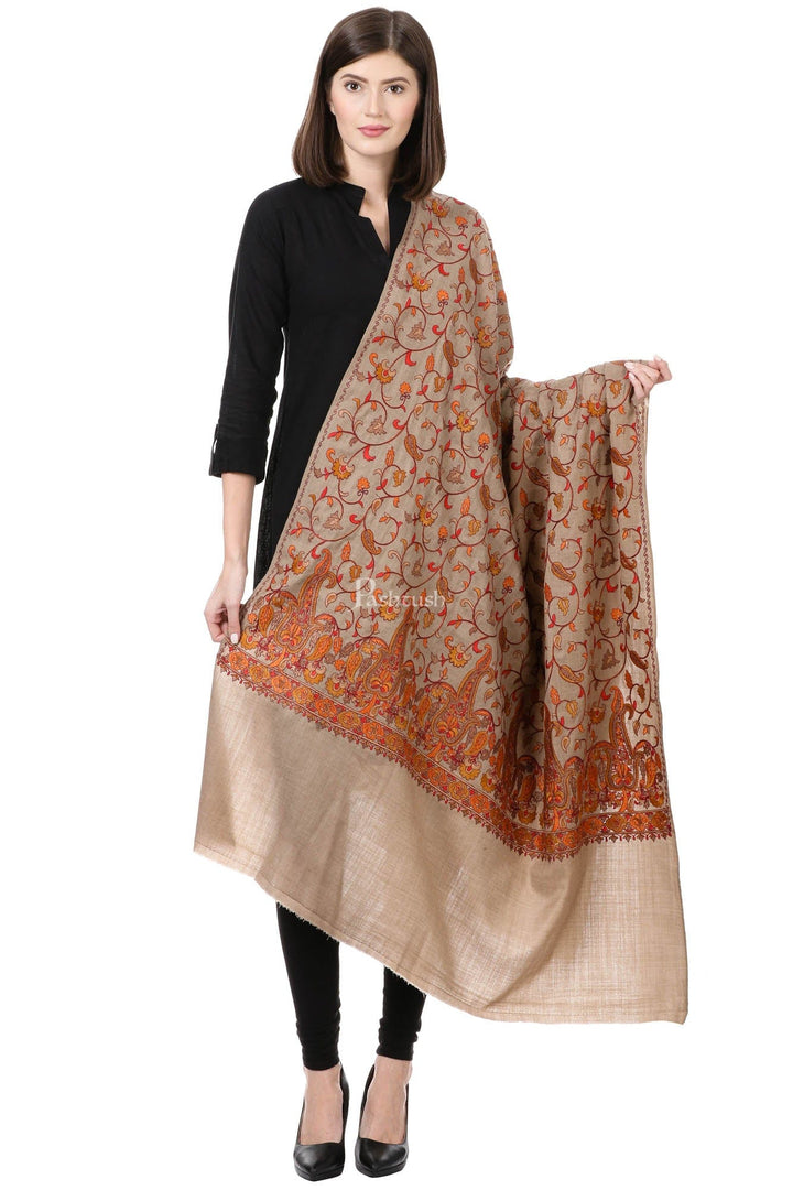 Pashtush India Womens Shawls Pashtush Womens Papier Machè Embroidery Jaal Shawl - Dusk