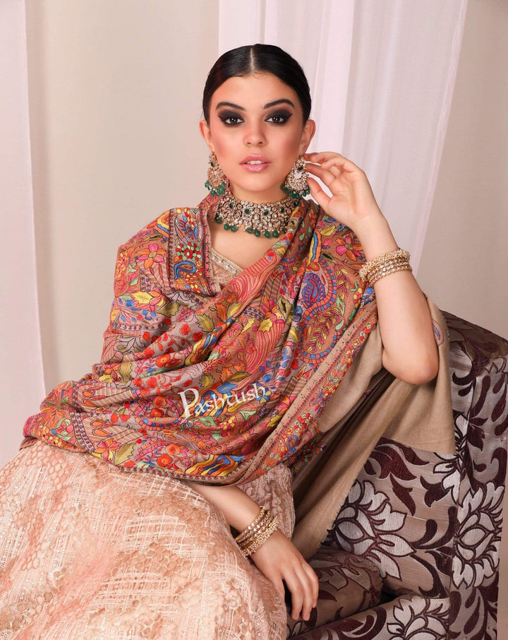 Pashtush India Shawl Pashtush Womens Papier Machè Embroidery Jaal Shawl - Multicoloured