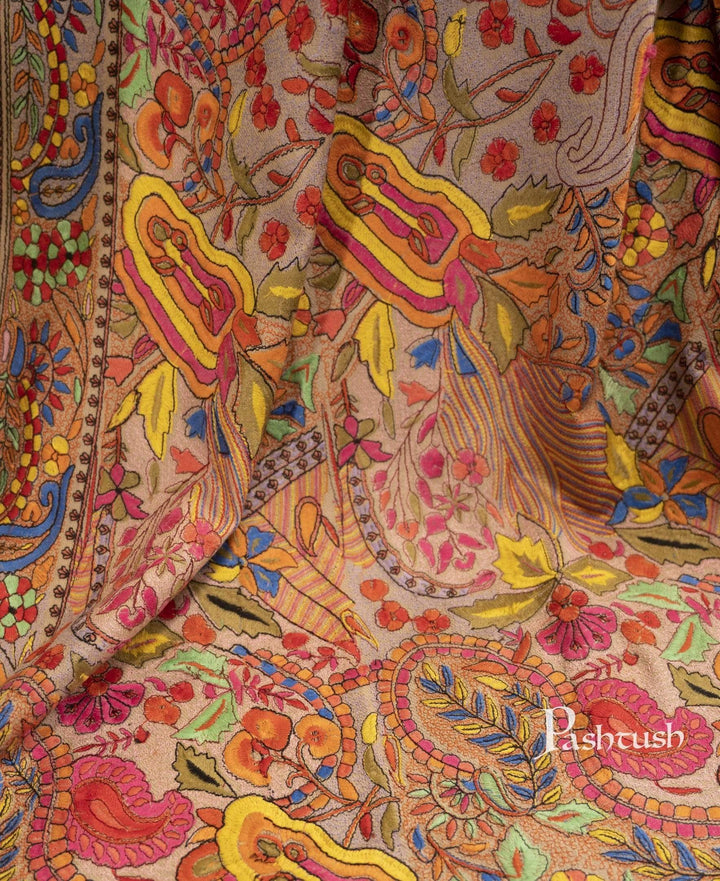 Pashtush India 100x200 Pashtush Womens Papier Machè Embroidery Jaal Shawl - Multicoloured