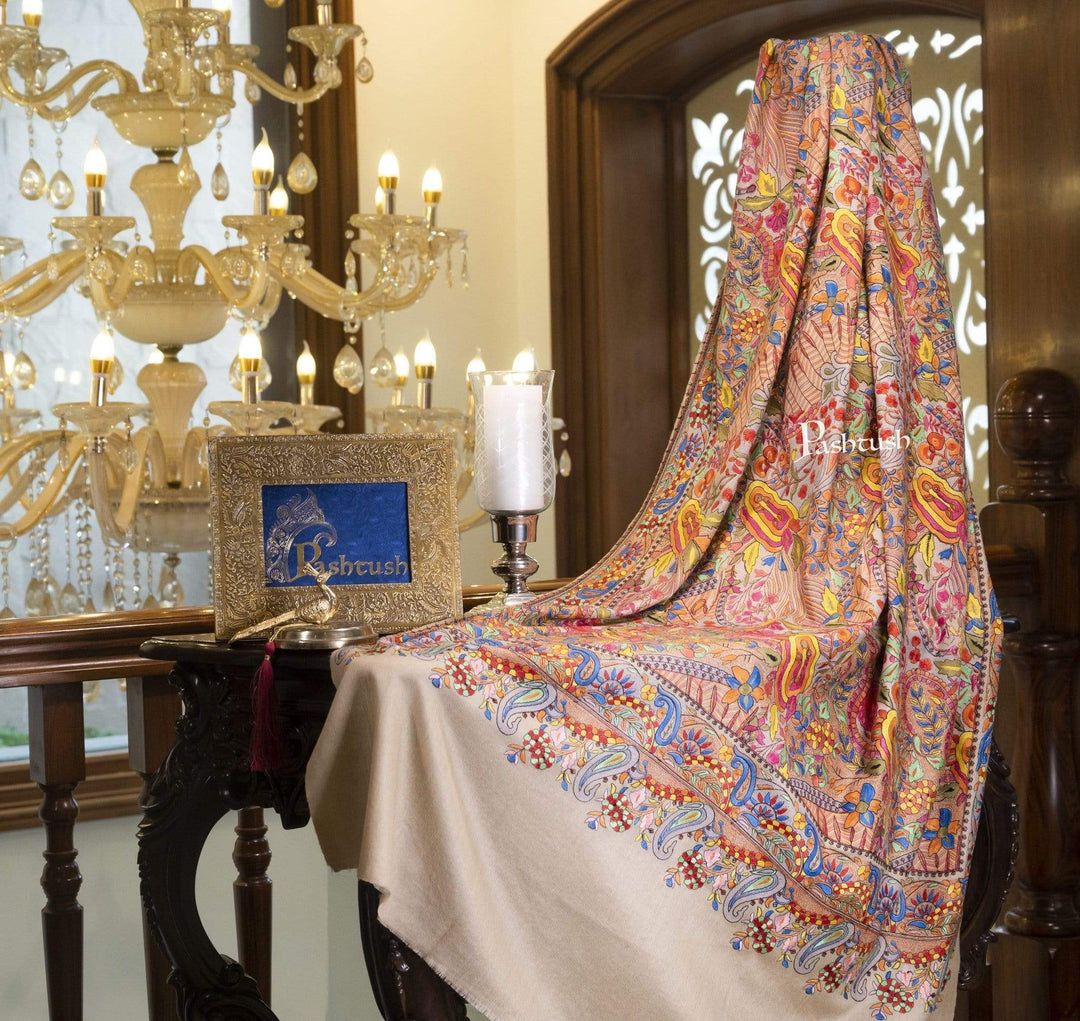 Pashtush India 100x200 Pashtush Womens Papier Machè Embroidery Jaal Shawl - Multicoloured
