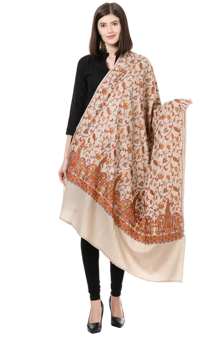 Pashtush India Womens Shawls Pashtush Womens Papier Machè Embroidery Jaal Shawl - Sahara