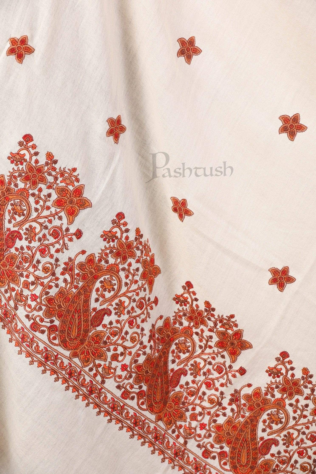 Pashtush India Shawl Pashtush Womens Papier Machè Embroidery Palla Shawl - Ivory