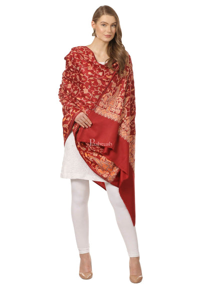 Pashtush India Womens Shawls Pashtush Womens Papier Mache Embroidery Shawl - Maroon