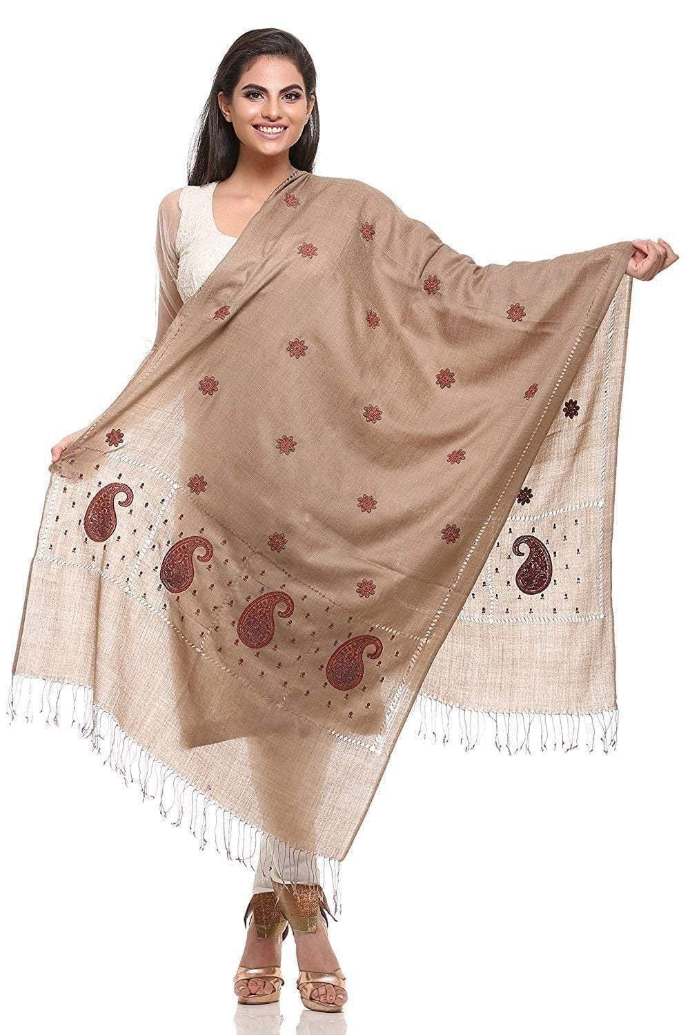 Pashtush Womens Fine Wool Handfeel Embroidery Stole With Delicate Beading Work