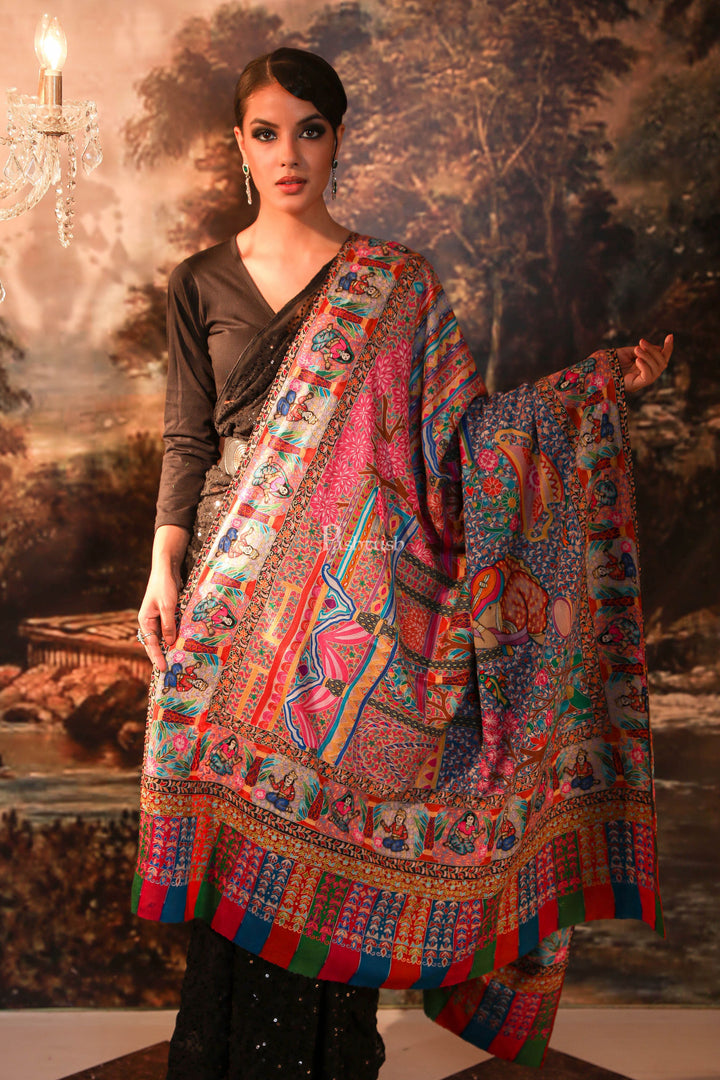 Pashtush India Womens Shawls Pashtush Womens Pashmina Handmade Kalamkari Shawl, Multicolour