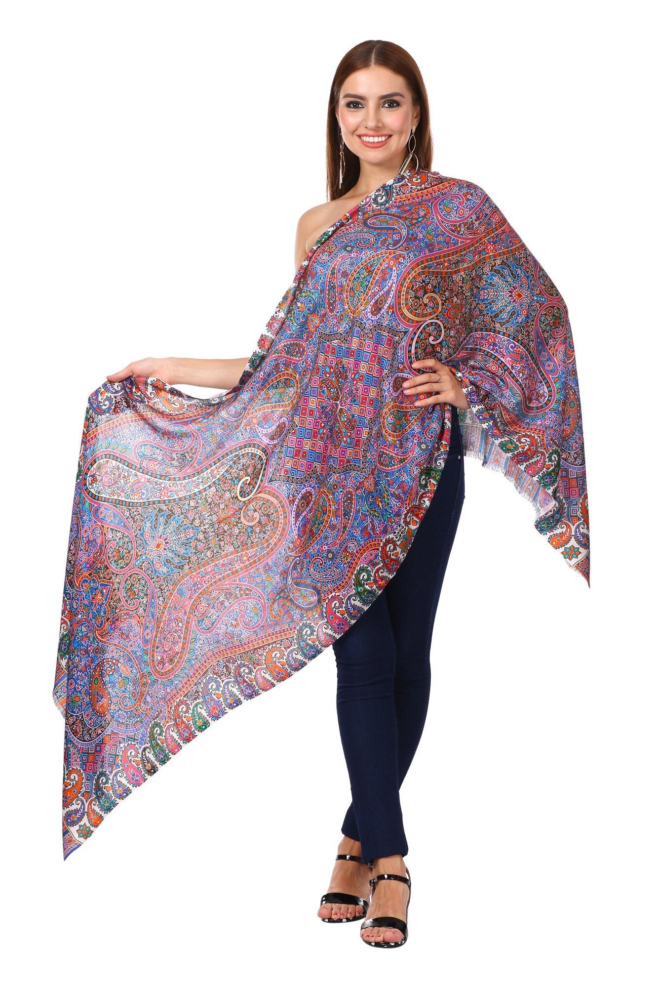 Pashtush Womens Printed Soft Bamboo Scarf, Stole, Multicolored