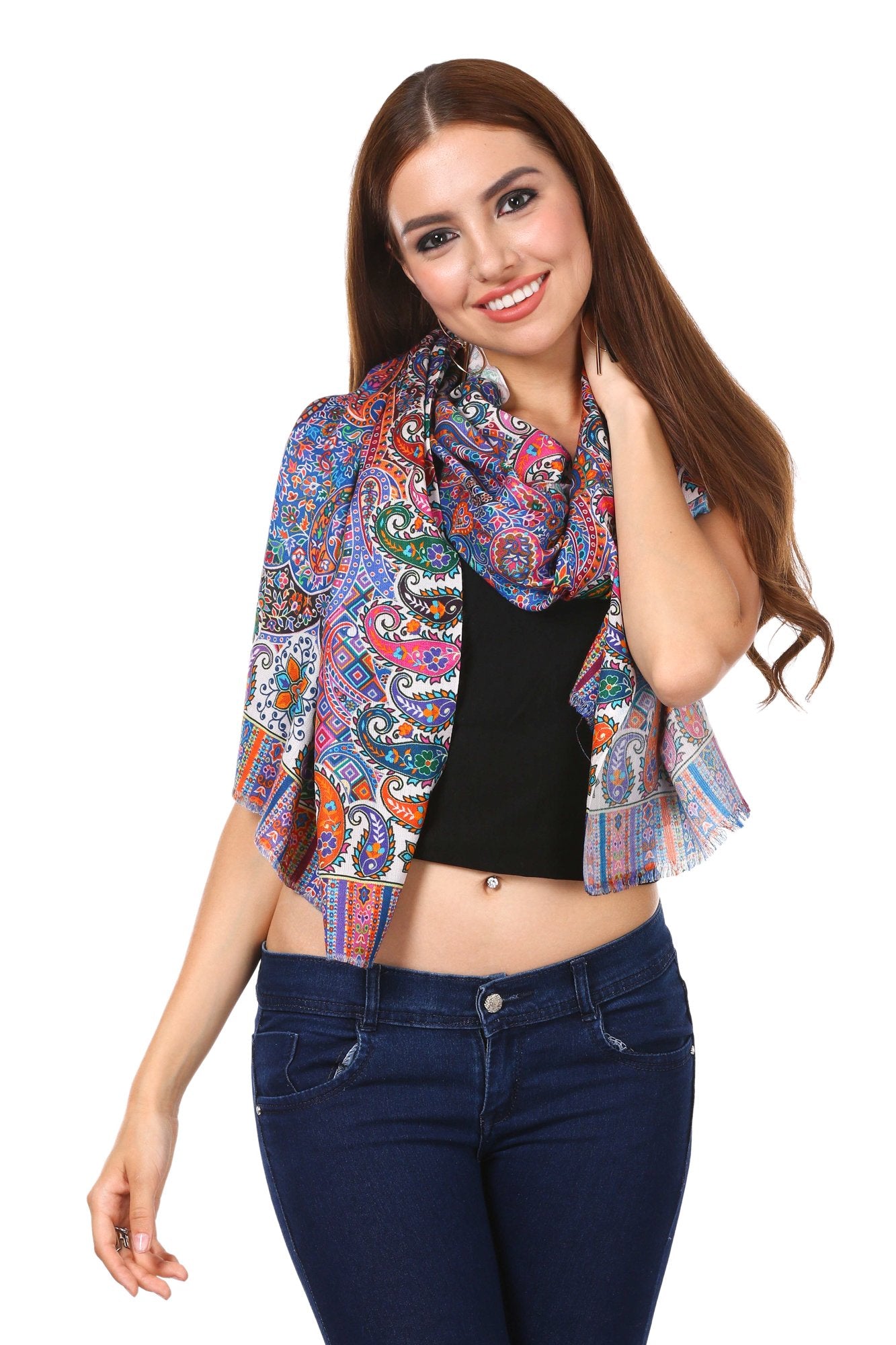 Pashtush Womens Printed Soft Bamboo Scarf, Stole, Multicolored