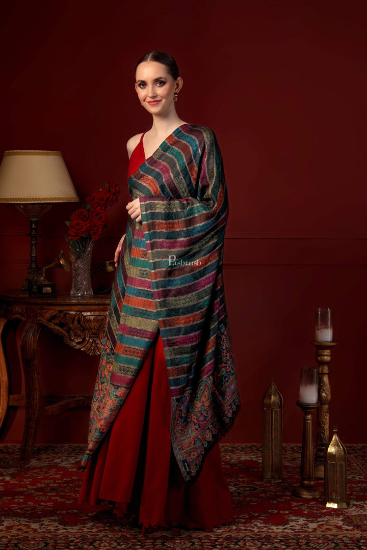 Pashtush India 100x200 Pashtush Womens Pure Striped Scarf, With self  Thread Weave
