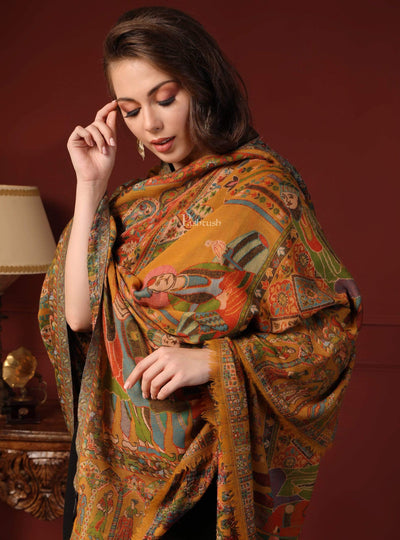 Pashtush India 100x200 Pashtush Womens Pure Wool Darbar Design Shawl, With Woolmark Certification